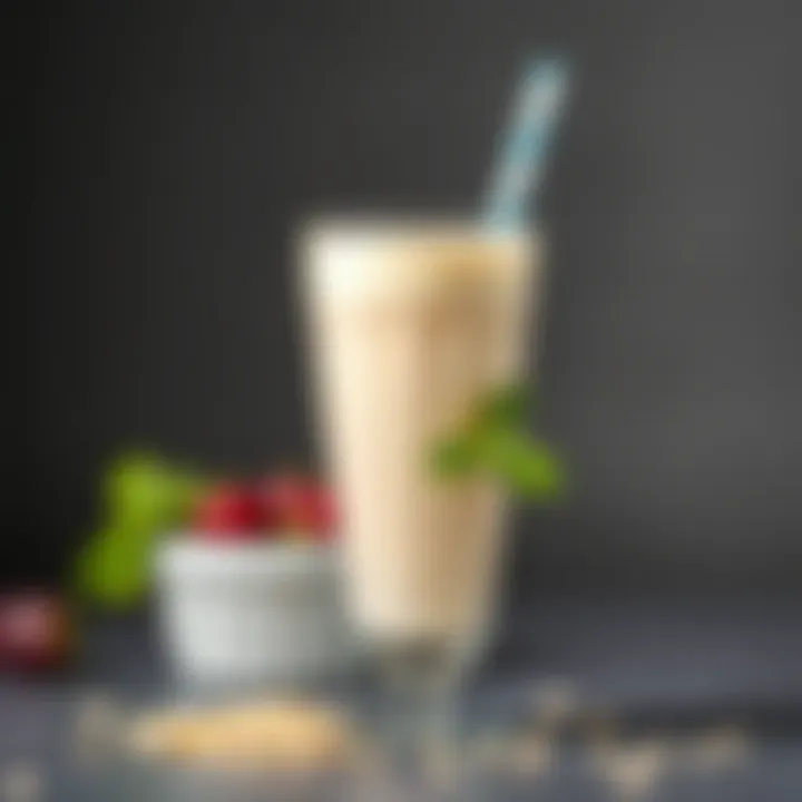 Vibrant Oats Shake Presentation A vibrant oats shake displayed in a glass with a straw, garnished with mint