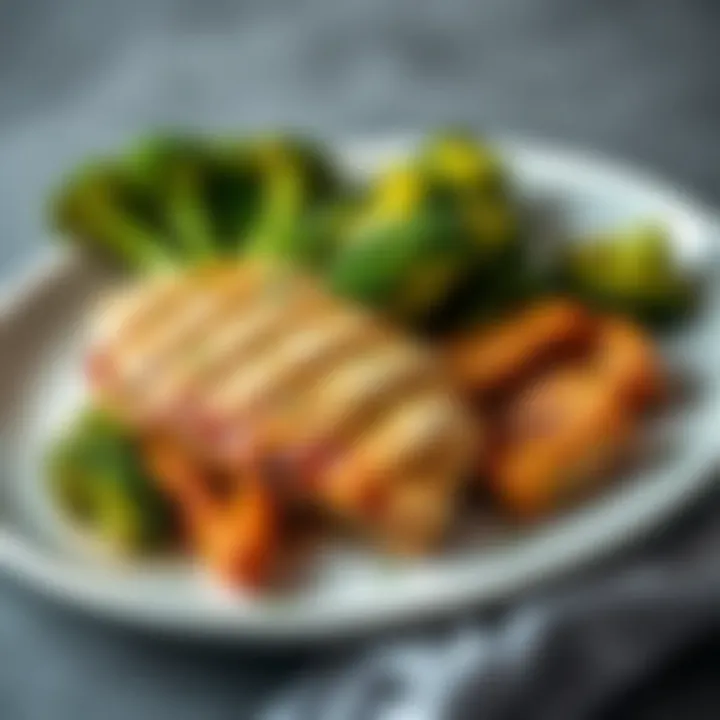 Lean Protein with Veggies Plate of grilled chicken with a side of steamed broccoli