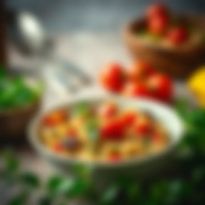 Nutritious Quinoa Bowl Quinoa and roasted vegetable bowl garnished with herbs