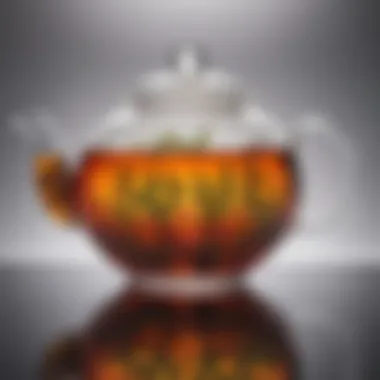 Infusion of tea leaves in a clear glass teapot showcasing vibrant colors