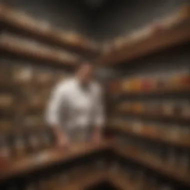 Selecting Spices from an Aesthetic Shelf A chef selecting spices from an aesthetically pleasing shelf with proper lighting.