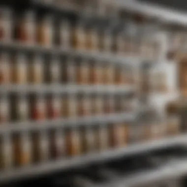 Innovative Magnetic Spice Storage Solution A creative storage solution utilizing magnetic spice jars on a metal strip.