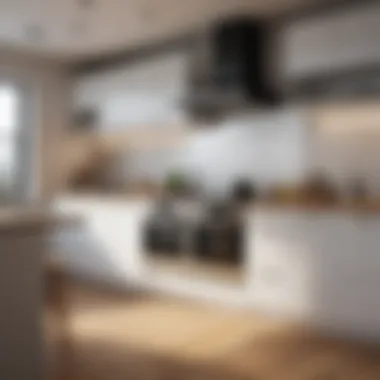 Efficient Kitchen Layout Featuring Countertop Oven Compact kitchen layout showcasing oven integration