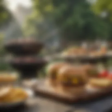 Outdoor BBQ with Ranch Cheeseburgers A scenic outdoor BBQ setup featuring ranch cheeseburgers