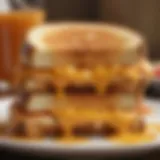 A close-up of a golden grilled cheese sandwich melting with cheese