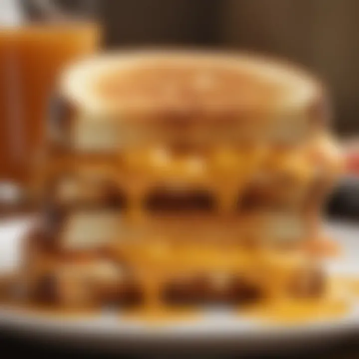 A close-up of a golden grilled cheese sandwich melting with cheese