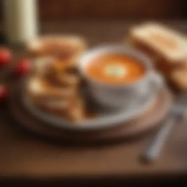 Culinary Harmony: The Artful Presentation of Comfort Food An artistic arrangement of grilled cheese and tomato soup