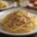 A close-up of the creamy sauce in Pasta alla Carbonara