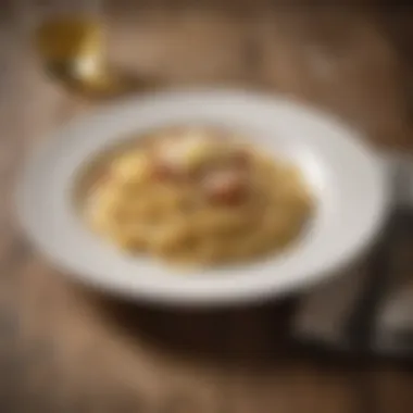 Aesthetically Pleasing Carbonara A beautifully plated Pasta alla Carbonara garnished with cheese