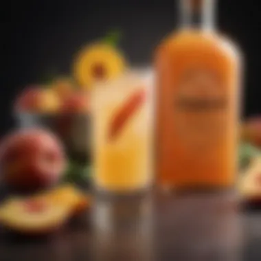 A close-up of the vibrant peach vodka and lemonade ingredients, showcasing peaches and lemons.