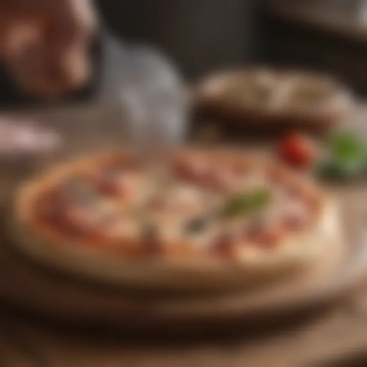 A professional-grade pizza cutter on a wooden board