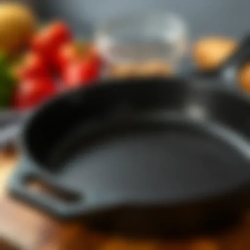 Freshly seasoned cast iron skillet with a shiny surface