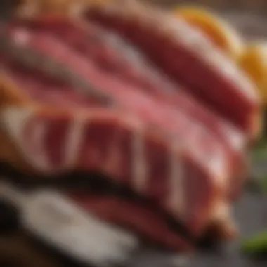 A close-up shot of pronghorn antelope meat showcasing its texture and color.