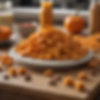 A variety of ingredients used in making pumpkin dog treats displayed on a kitchen counter