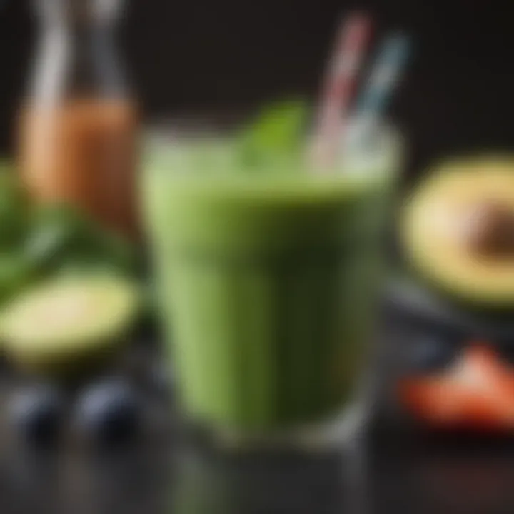 A vibrant smoothie packed with fruits and greens in a portable cup