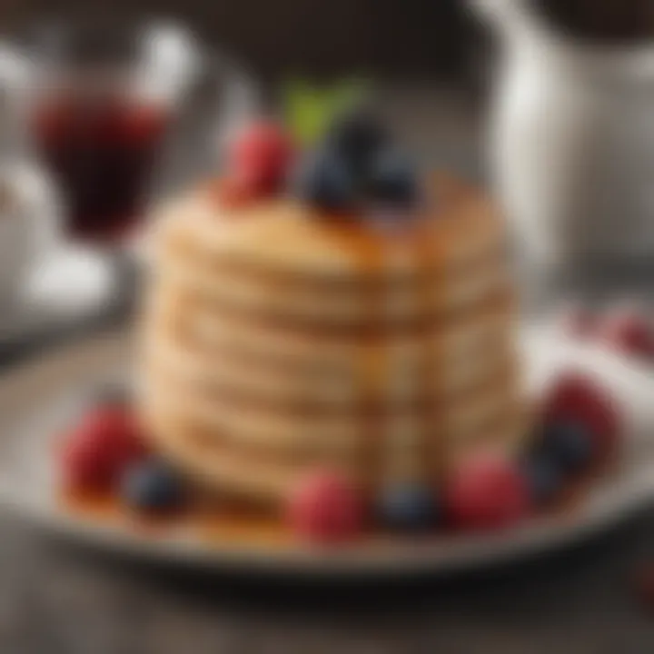 Fluffy pancakes served with maple syrup and berries