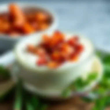 Ranch Dressing Infused with Bacon A vibrant bowl of ranch dressing with crispy bacon bits