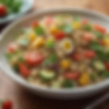 Nutritious Quinoa Salad A close-up of a delicious quinoa salad topped with fresh vegetables and herbs, embodying nutritious choices for professionals