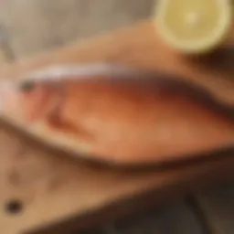 Freshly caught redfish on a wooden board