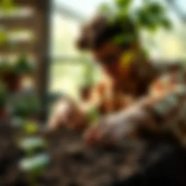 A gardener adjusting soil moisture level