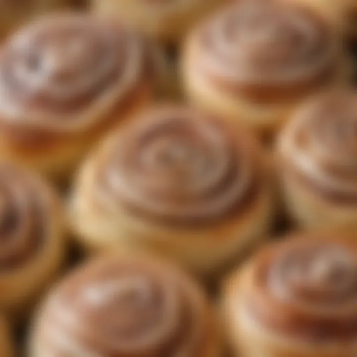 A close-up of the soft, fluffy texture of Rhodes cinnamon rolls