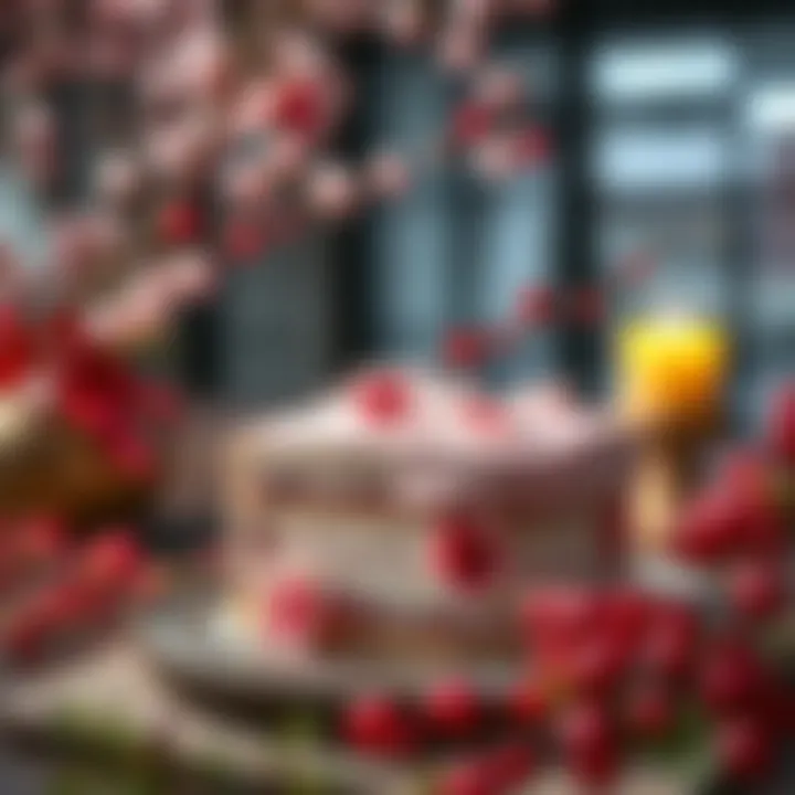 Sakura-Themed Christmas Dessert A visually stunning sakura-themed Christmas dessert adorned with cherry blossoms and festive decorations.