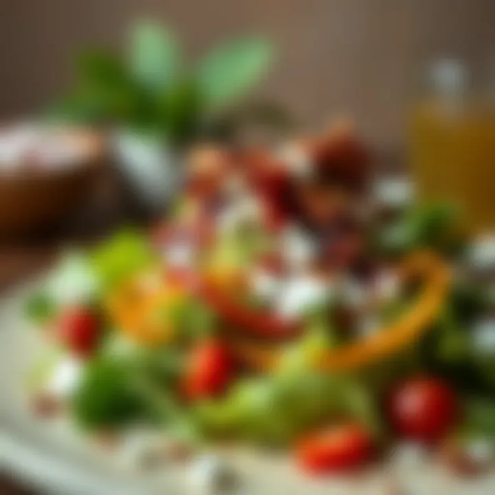 Salad Delight with Bacon Ranch A tantalizing salad topped with ranch and bacon dressing