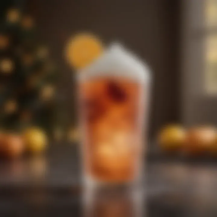 A seasonal iced drink adorned with festive garnishes