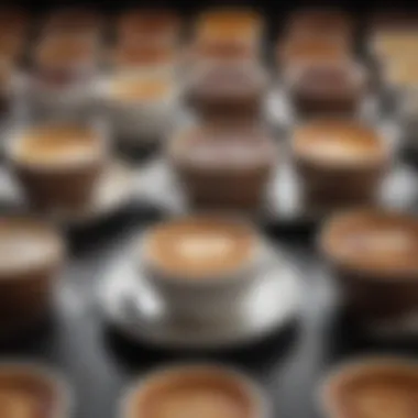 An array of roast profiles displayed next to freshly brewed espresso, highlighting their impact on flavor