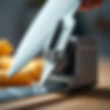 Close-up view of the sharpening mechanism in action for optimal edge retention