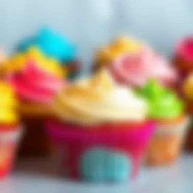 A selection of colorful cupcakes adorned with minimalistic frosting