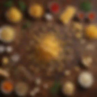 The Foundation of Flavor An array of essential pasta ingredients on a wooden countertop