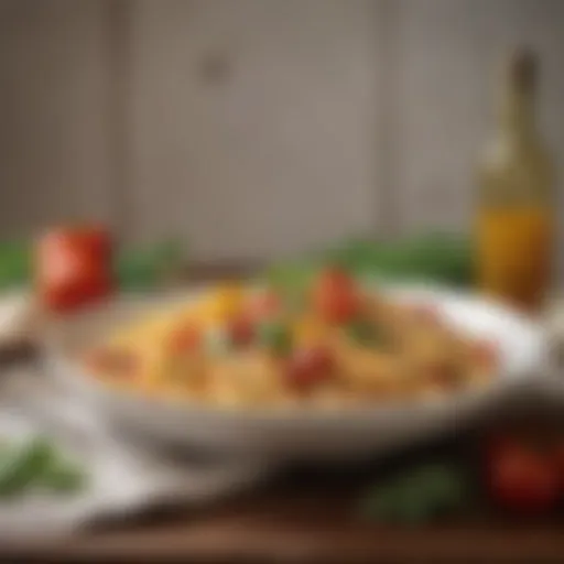 A vibrant plate of pasta with fresh herbs and tomatoes