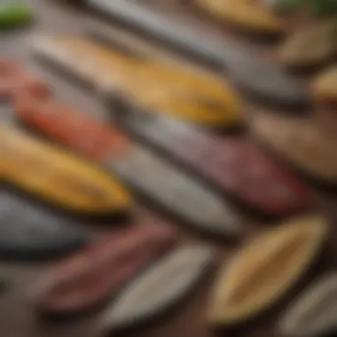 Close-up of various mandolin blades displayed