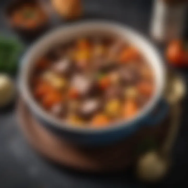 A garnished bowl of beef stew, ready to be enjoyed