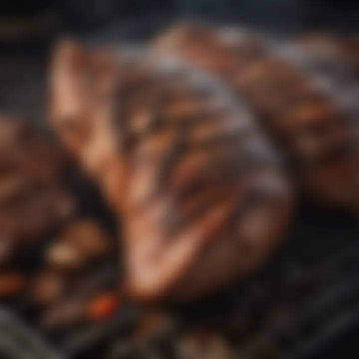 Grilled meat with a smoky flavor on a pellet grill
