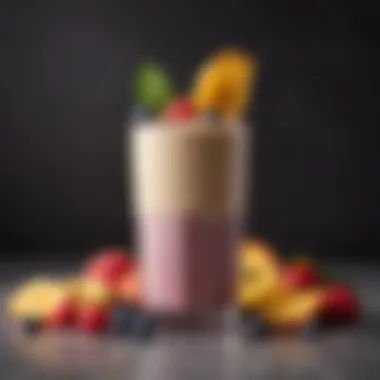 A refreshing smoothie blended with organic protein powder topped with fruits