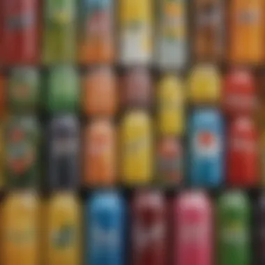 Diverse Selection of Sparkling Soft Drinks A variety of sparkling soft drinks displayed in an artistic arrangement