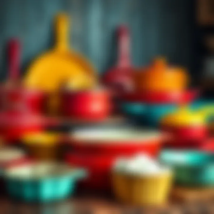 Diverse Bakeware Collection An assortment of specialty bakeware in vibrant colors displayed neatly