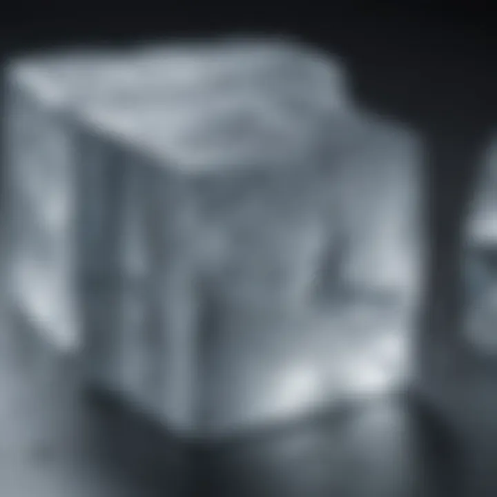 Close-up of square ice cubes with condensation effect