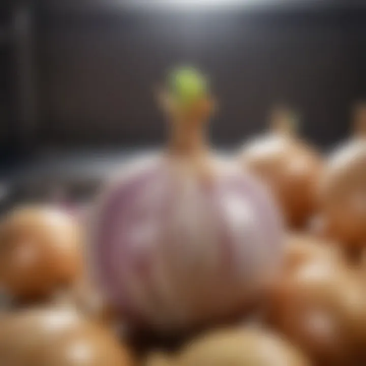 Chilled onion in a refrigerator ready for slicing