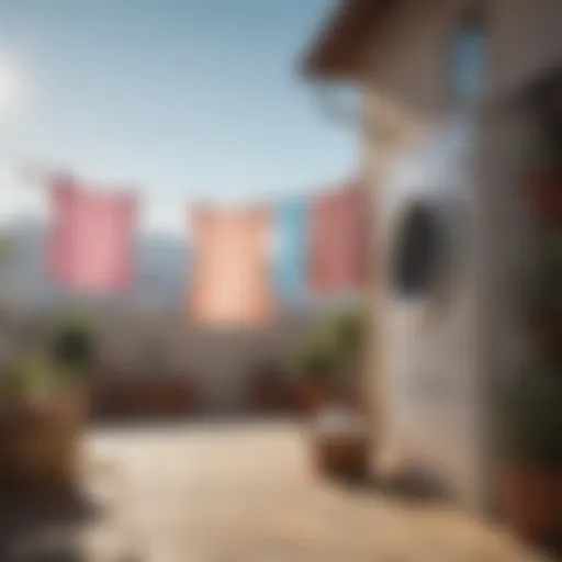 Freshly laundered clothes hanging outside to air dry.