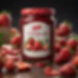 A close-up view of a strawberry jam packet showcasing its vibrant packaging and branding.