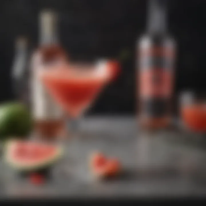 A beautifully presented Watermelon Vodka Martini on a stylish bar countertop