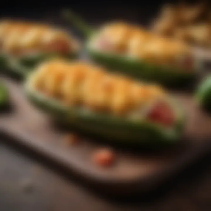 Artistic presentation of stuffed jalapeno poppers