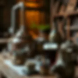 A historical brewing setup showcasing traditional methods