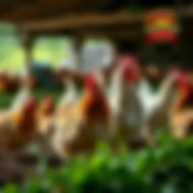 A farm setting showcasing free-range chickens