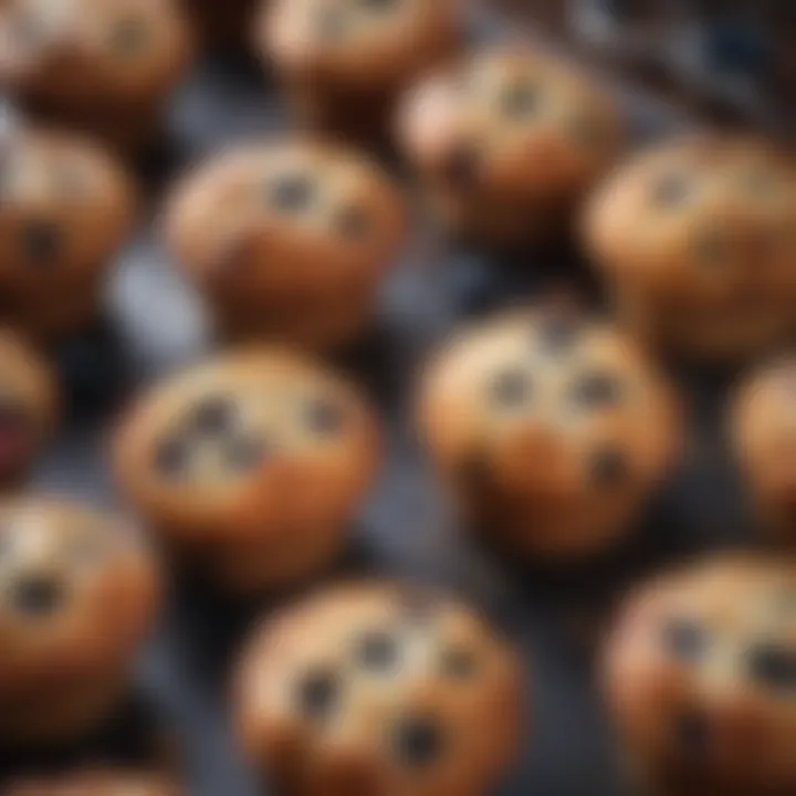 A beautifully arranged platter of blueberry muffins on display