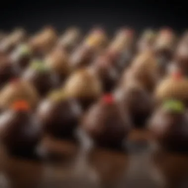 Artistry in Chocolate Truffles A close-up of rich chocolate truffles with unique toppings, showcasing artful presentation