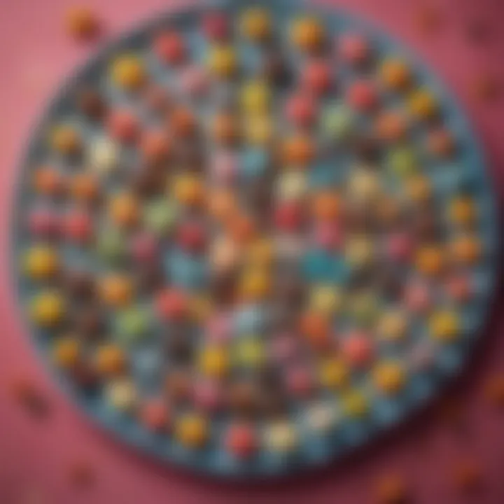 An array of colorful bite-sized sweets elegantly arranged on a decorative platter